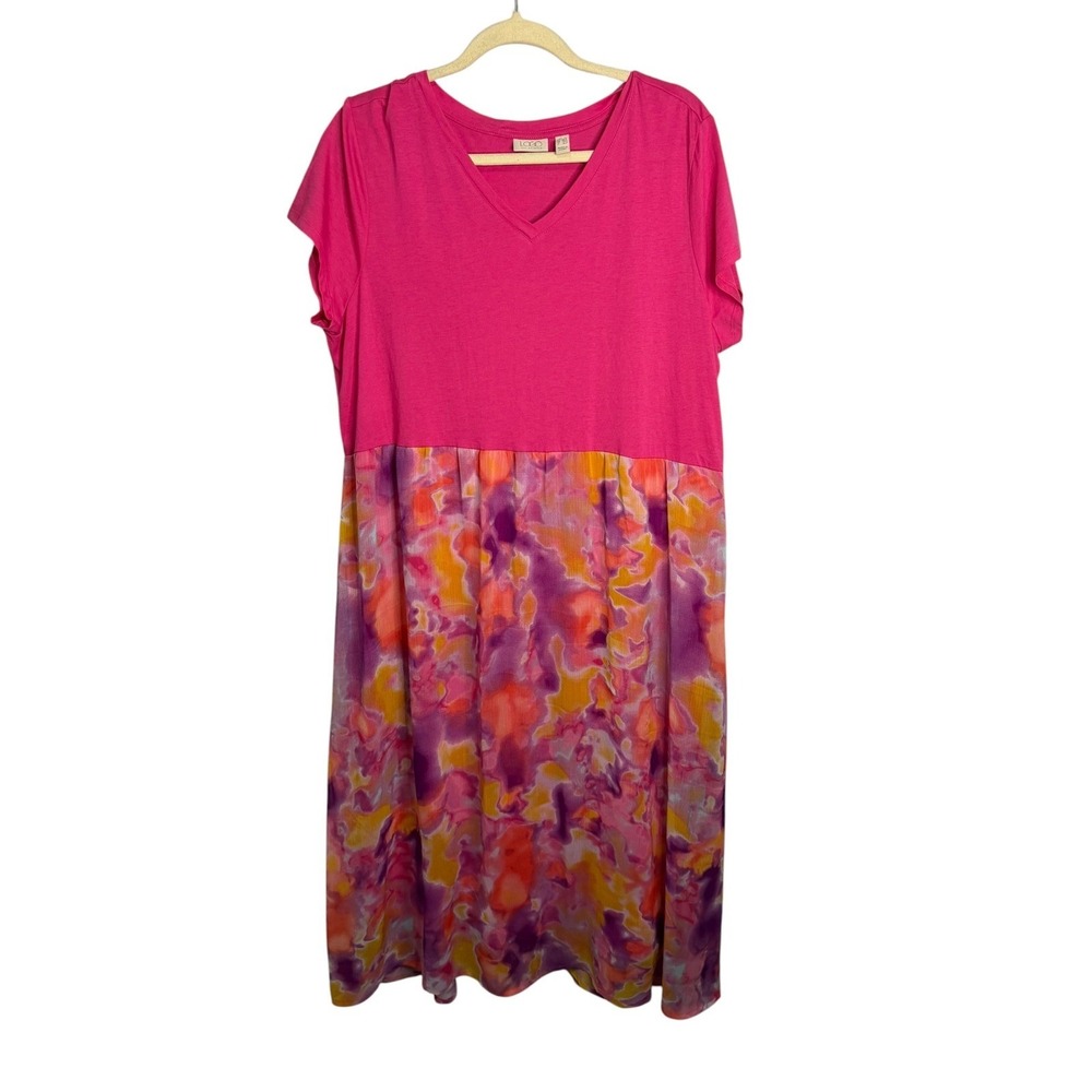 LOGO Lori Goldstein Dress Women's Large Petite LP Floral Maxi Boho Flowy Pink